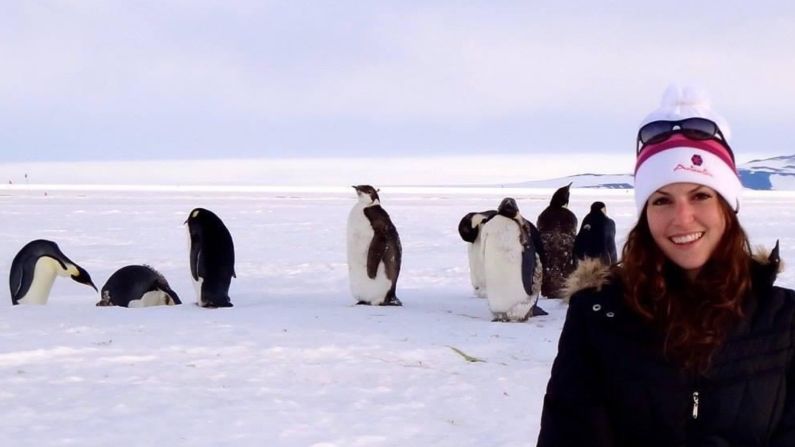 <strong>Penguin spotting:</strong> On other excursions, they went penguin spotting in the snowy expanse. "It's like this very beautiful, cold, desolate place," says McGrath of Antarctica. 