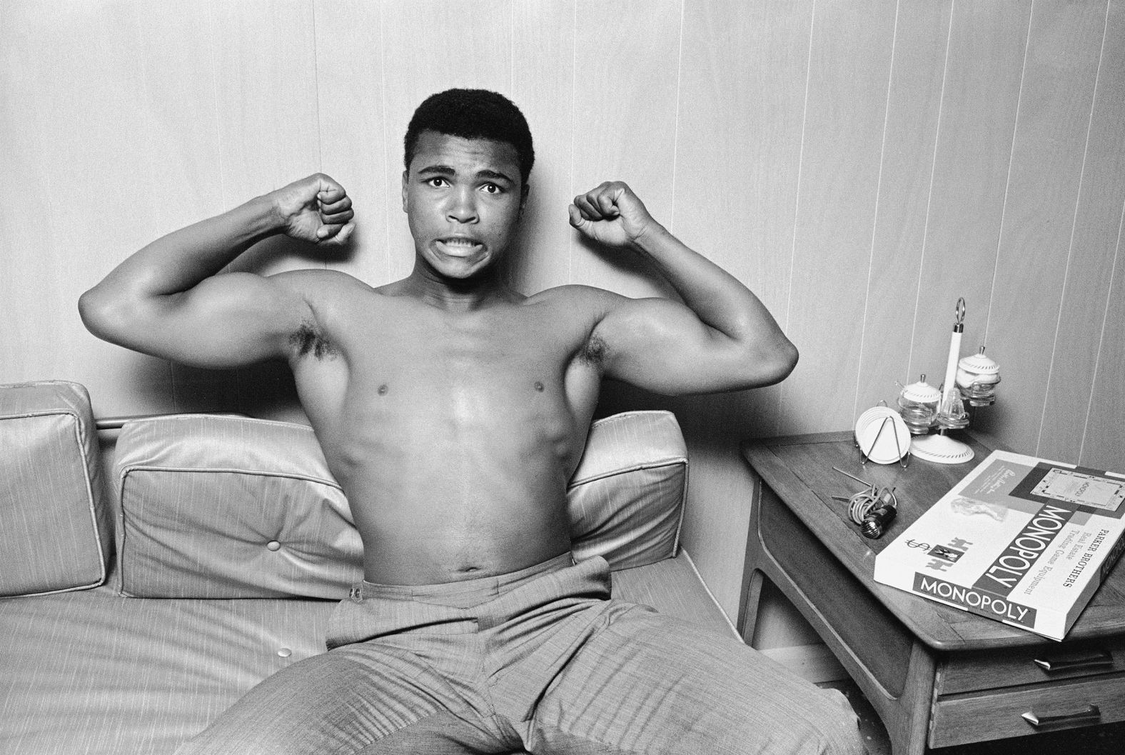 Boxing great Muhammad Ali strikes a playful pose in Louisville, Kentucky, in 1963. Schapiro was on assignment for Sports Illustrated, and this was early in the boxer's career. Schapiro said he saw a different side of Ali. "He really was extremely quiet and incredibly polite — in every way, just a terrific person," <a href="index.php?page=&url=https%3A%2F%2Fwww.rollingstone.com%2Fculture%2Fculture-features%2Fsteve-schapiro-muhammad-ali-boxer-photos-cassius-clay-704087%2F" target="_blank" target="_blank">Schapiro told Rolling Stone in 2018.</a>