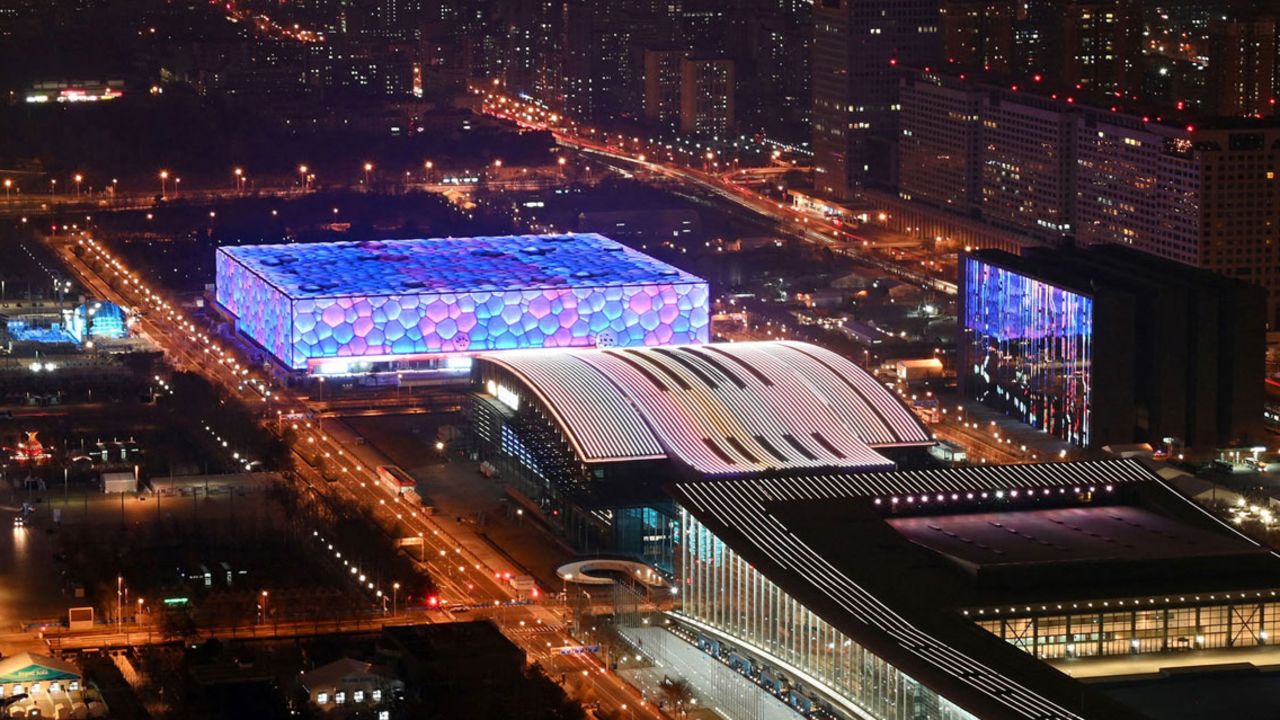 The National Aquatics Center, known as the Ice Cube, will host curling at the 2022 Winter Olympics.