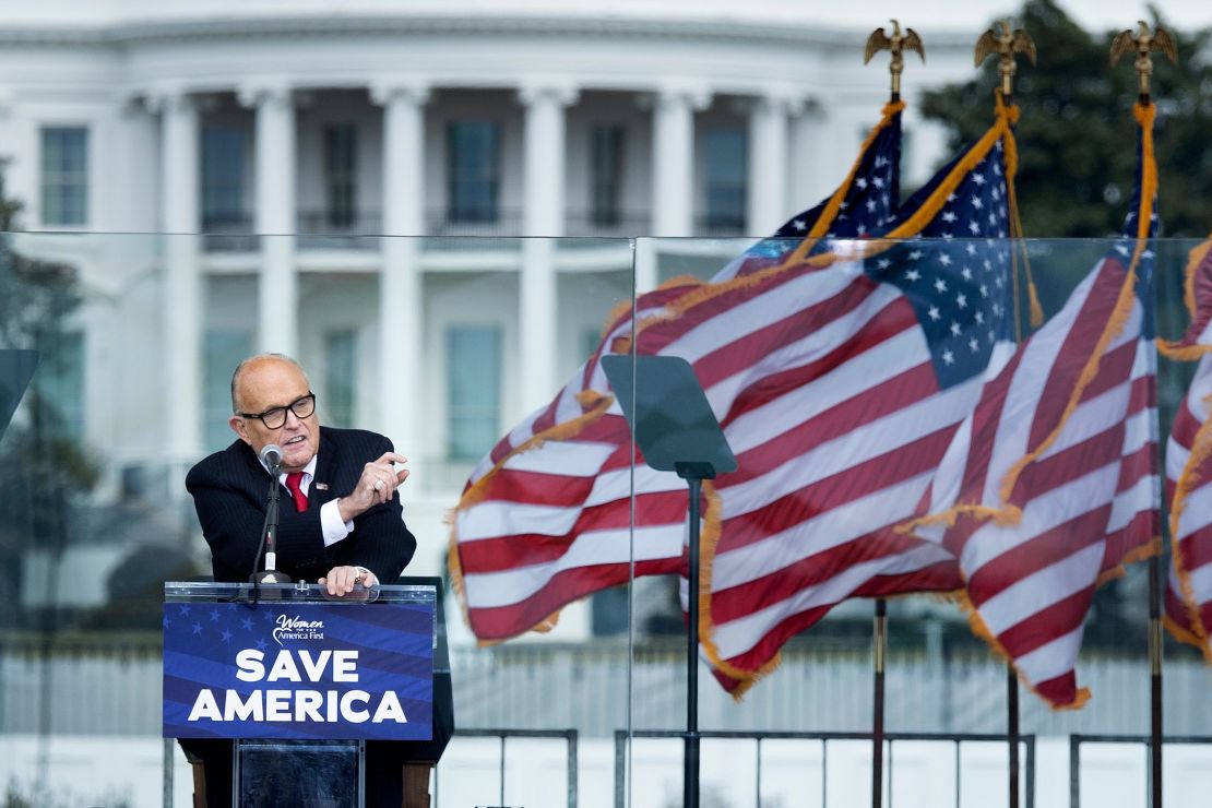 Rudy Giuliani speaks from The Ellipse near the White House on January 6, 2021.