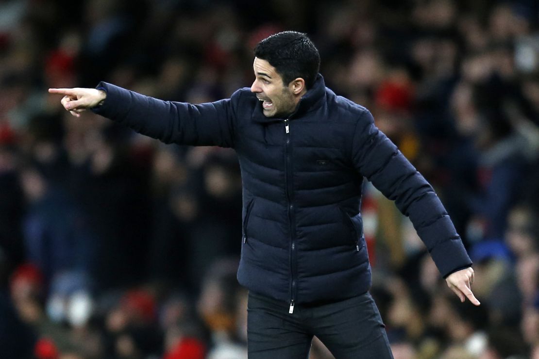 Arteta directs from the touchline against Liverpool.