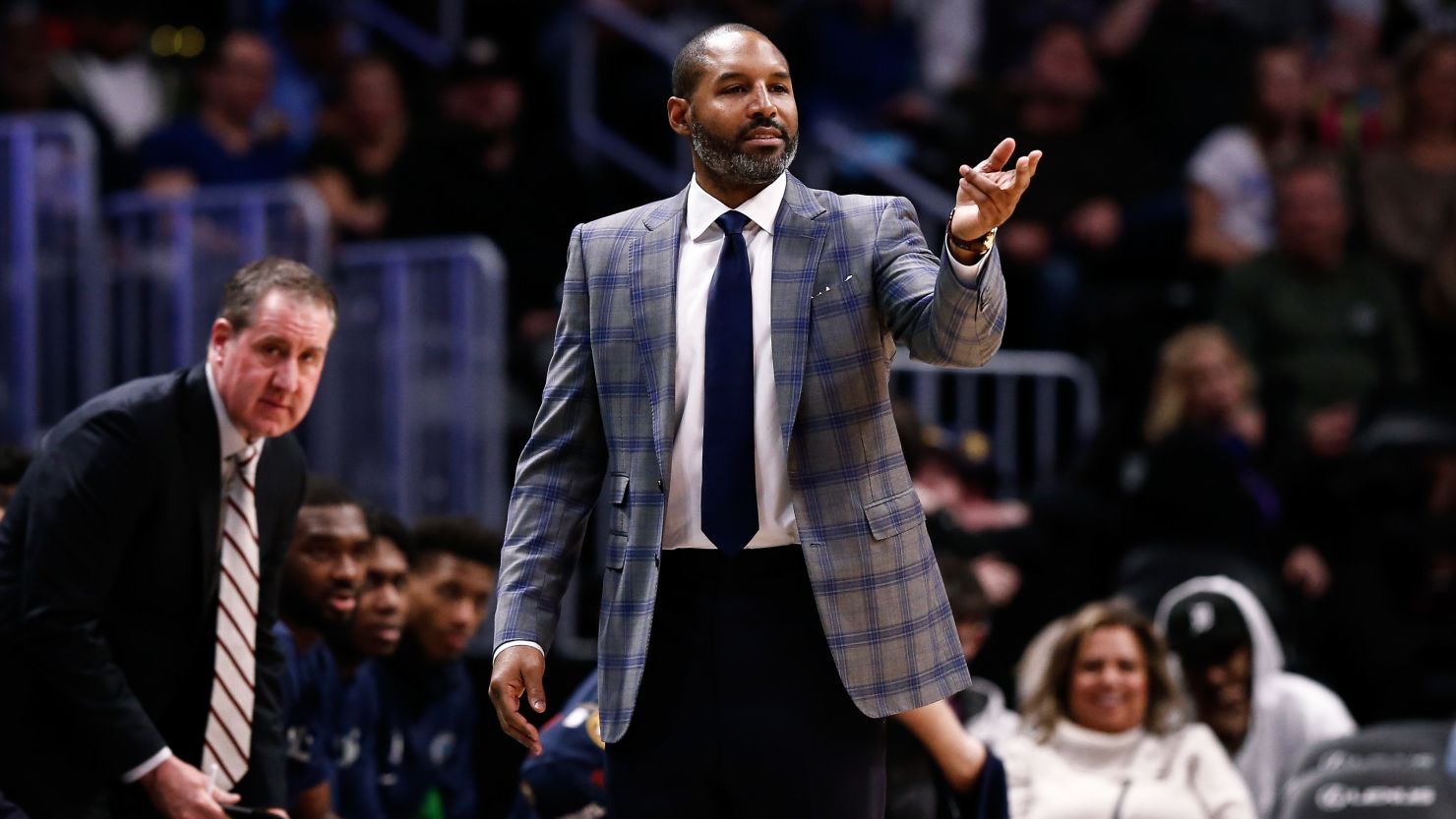 David Vanterpool in the second quarter of the Minnesota Timberwolves' game against the Denver Nuggets in 2019 while he was an assistant coach for the team. 