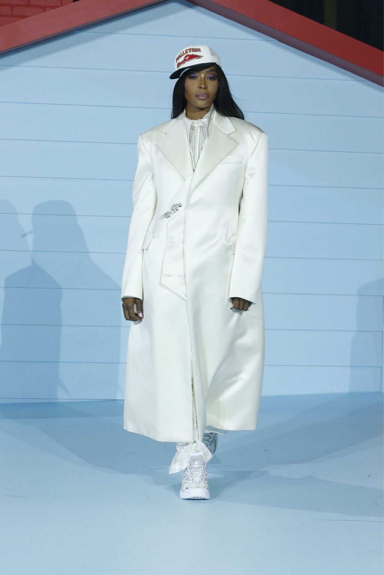 Naomi Campbell, a friend and collaborator of Virgil Abloh, closes the Louis Vuitton show at Paris Fashion Week.