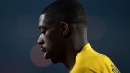 Barcelona's French forward Ousmane Dembele reacts during the Spanish league football match between Granada FC and FC Barcelona at Nuevo Los Carmenes stadium in Granada on January 8, 2022. (Photo by JORGE GUERRERO / AFP) (Photo by JORGE GUERRERO/AFP via Getty Images)