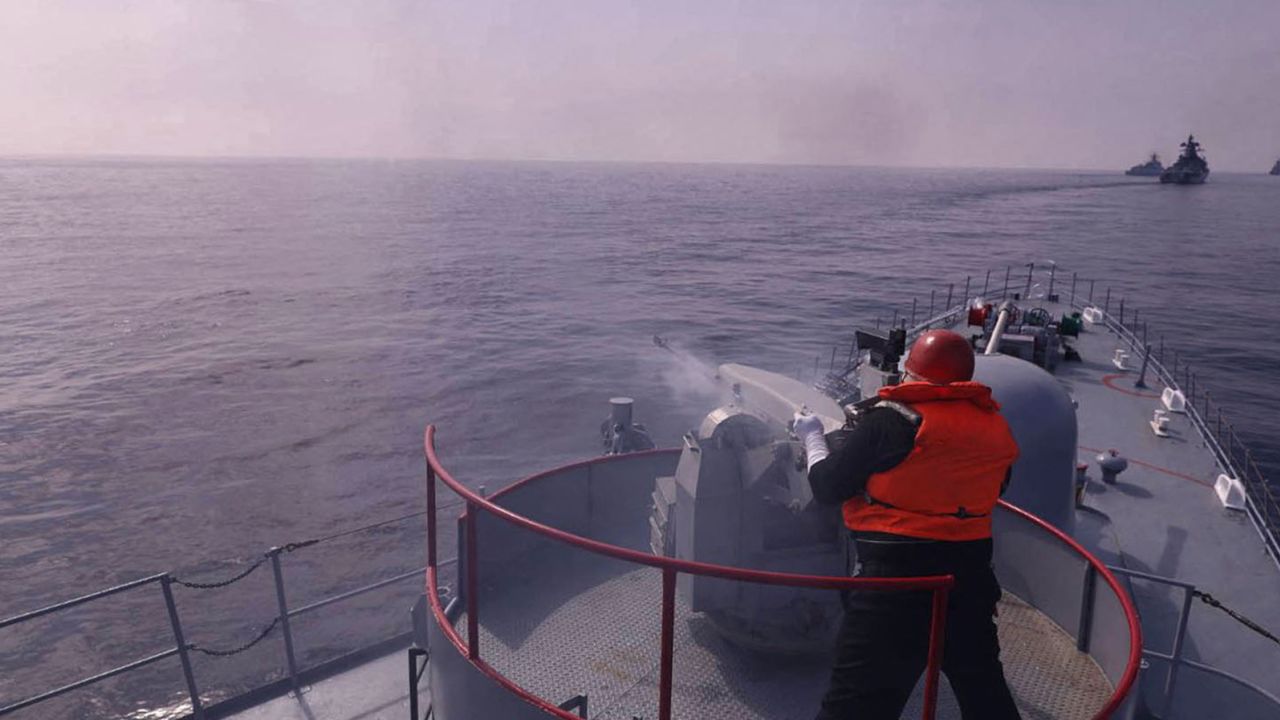 A handout picture made available by the Iranian Army official website on January 21, 2022 shows a warship during a joint military drill in the Indian Ocean.