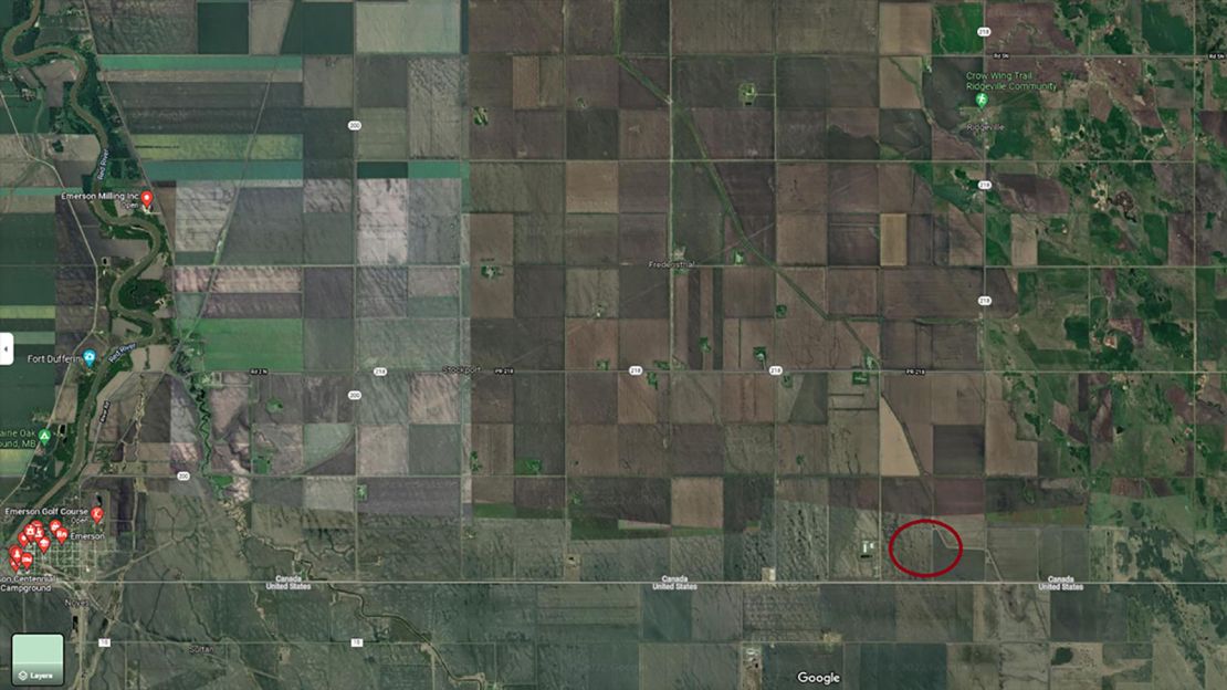 An image released by the Royal Canadian Mounted Police shows a red circle around the area near the border where the victims' remains were found. 