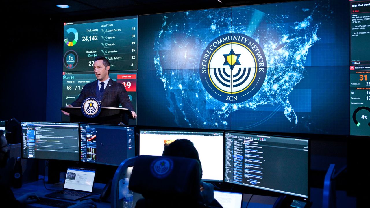 Secure Community Network National Director Michael Masters stands in SCN's Jewish Security Operations Command Center in Chicago.