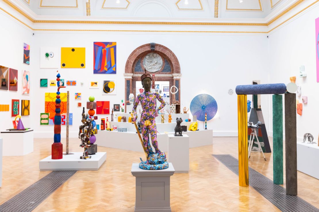 Shonibare's "Unintended Sculpture (Donatello's David and Ife Head)" at the Royal Academy's Summer Exhibition 2021.