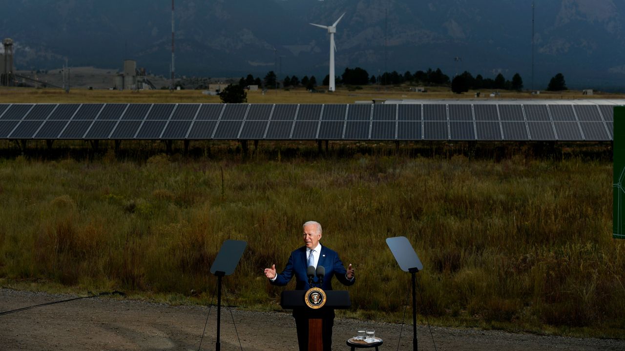 President Joe Biden speaks at a press conference on the grounds of National Renewable Energy Laboratory in Arvada, Colorado, in September.