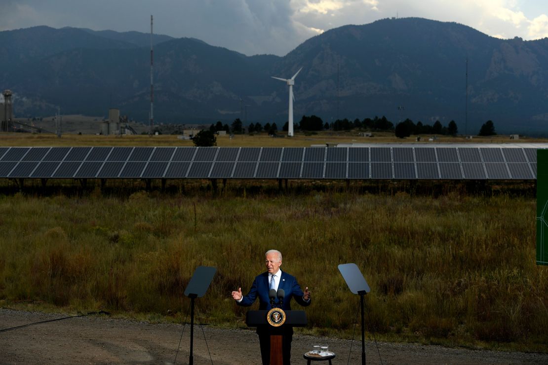 President Joe Biden speaks at a press conference on the grounds of National Renewable Energy Laboratory in Arvada, Colorado, in September. 