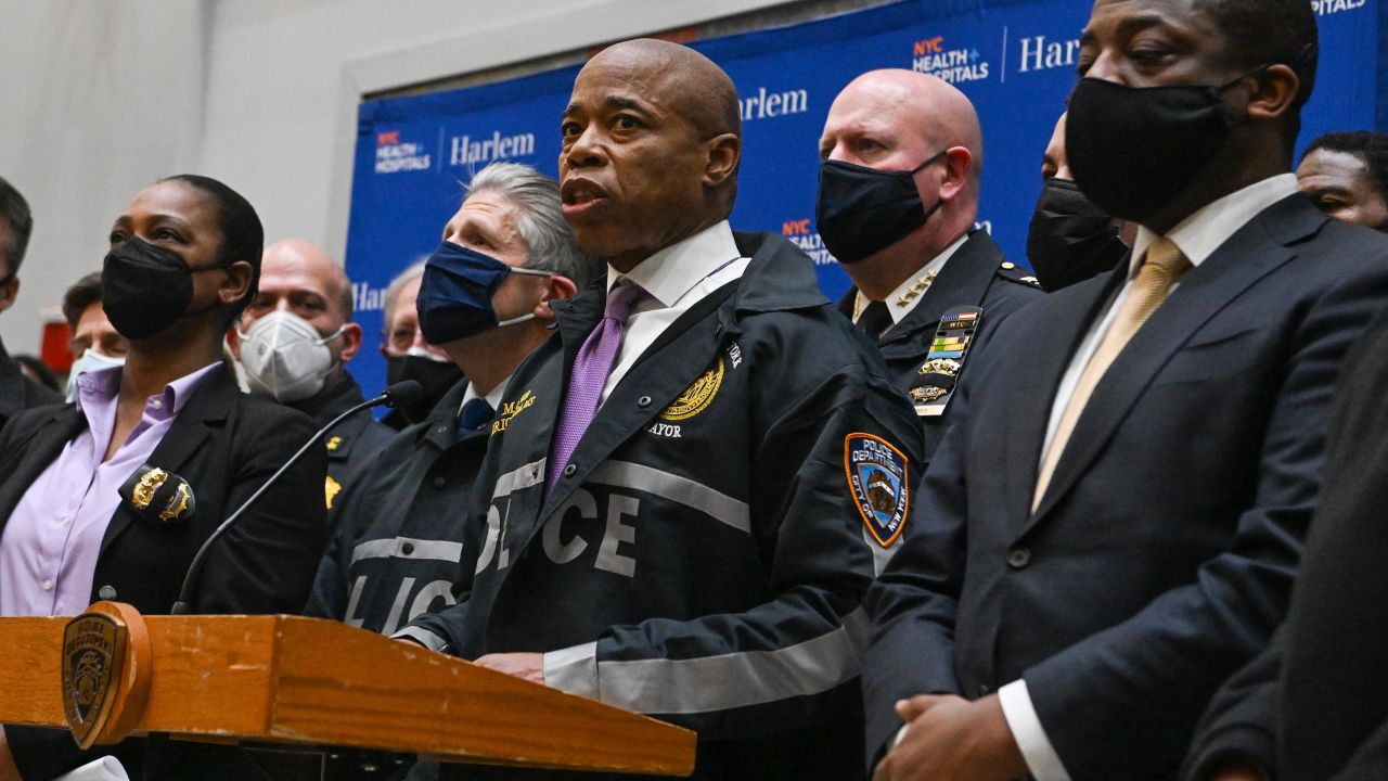 New York City Mayor Eric Adams, speaking at Harlem Hospital on Friday, called on "Washington to join us and act now to stop the flow of guns in New York City and cities like New York."
