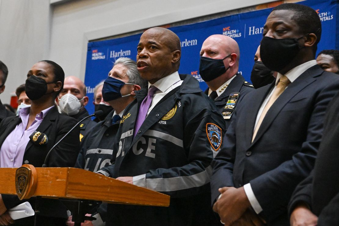 New York City Mayor Eric Adams, speaking at Harlem Hospital on Friday, called on "Washington to join us and act now to stop the flow of guns in New York City and cities like New York."