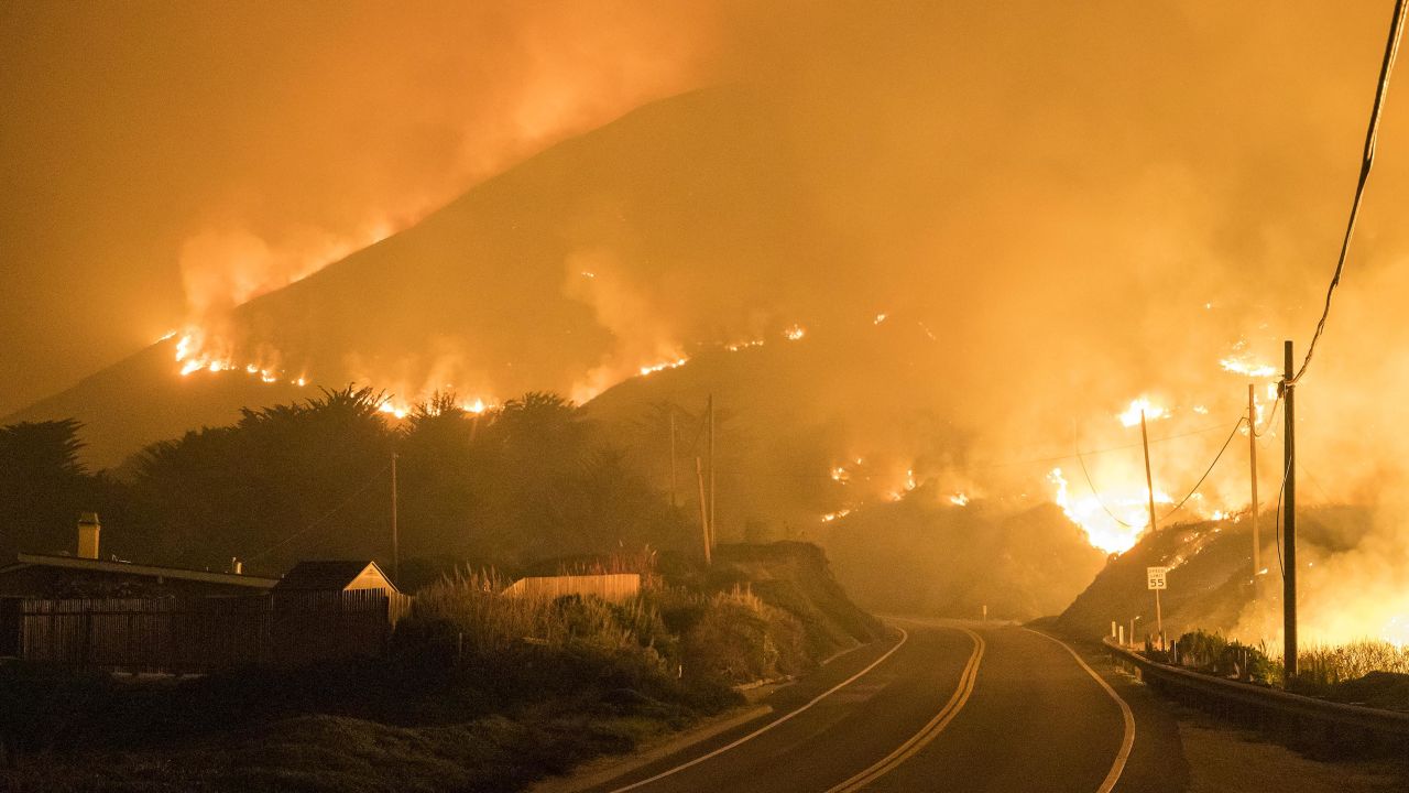 The Colorado Fire burns along Highway 1 near Big Sur, California, on January 22.