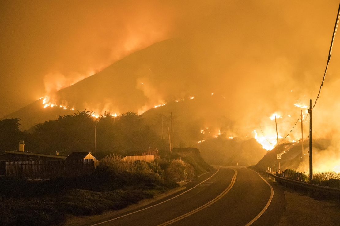 The Colorado Fire burns along Highway 1 near Big Sur, California, on January 22.