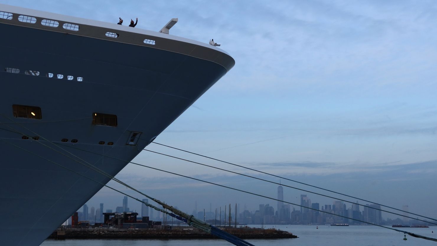 Royal Caribbean's Anthem of the Seas docked in front of lower Manhattan in December 2021.