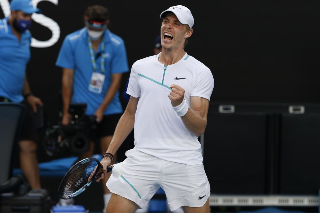 Shapovalov celebrates his win over Zverev.