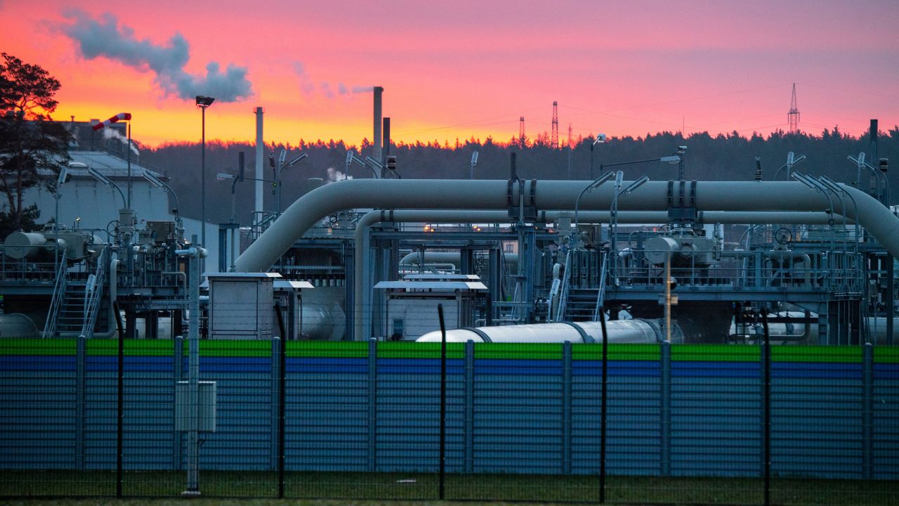 Pipe systems are seen at the gas receiving station of the Nord Stream 2 in Lubmin, Germany.