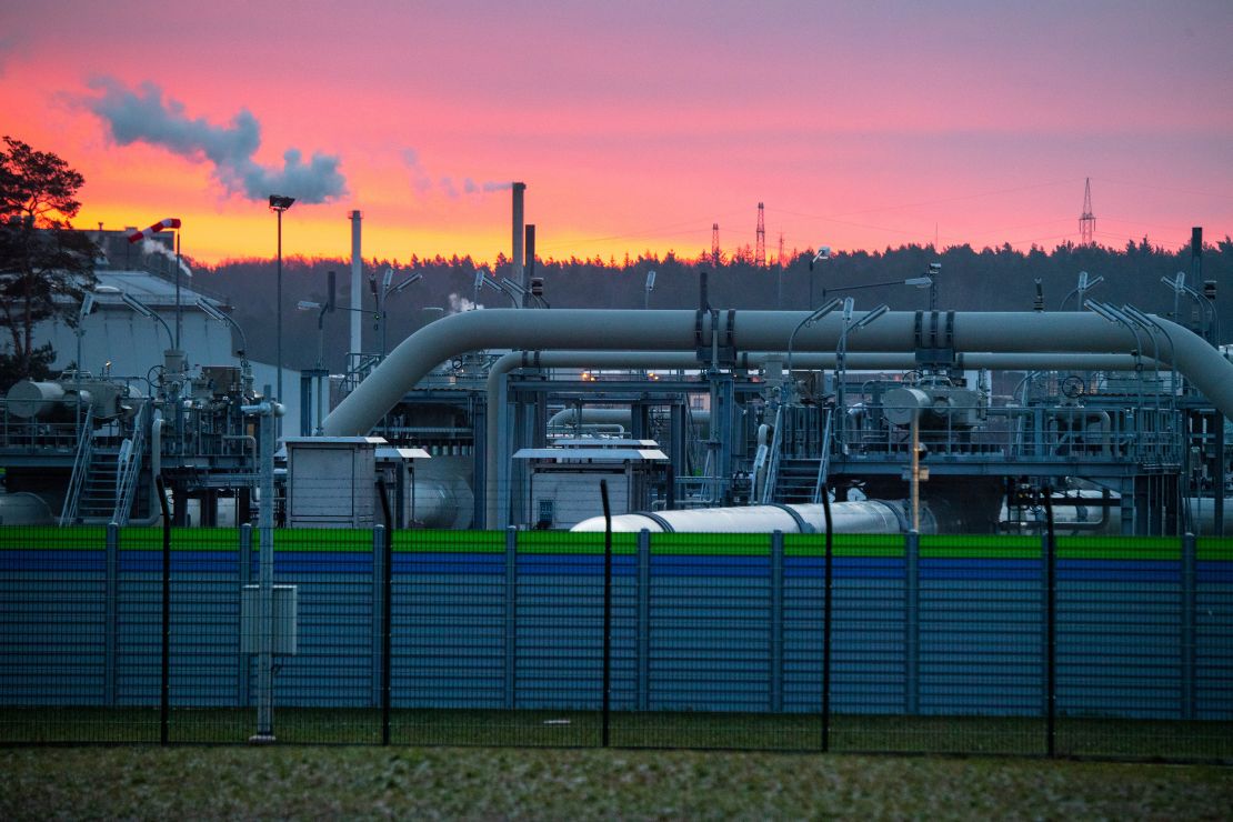 Pipe systems are seen at the gas receiving station of the Nord Stream 2 in Lubmin, Germany.