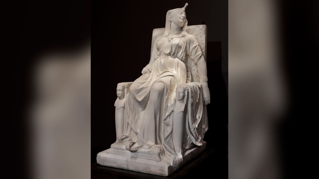 The Death of Cleopatra by Edmonia Lewis depicts the moments after the Egyptian queen died from the bite of a poisonous asp.