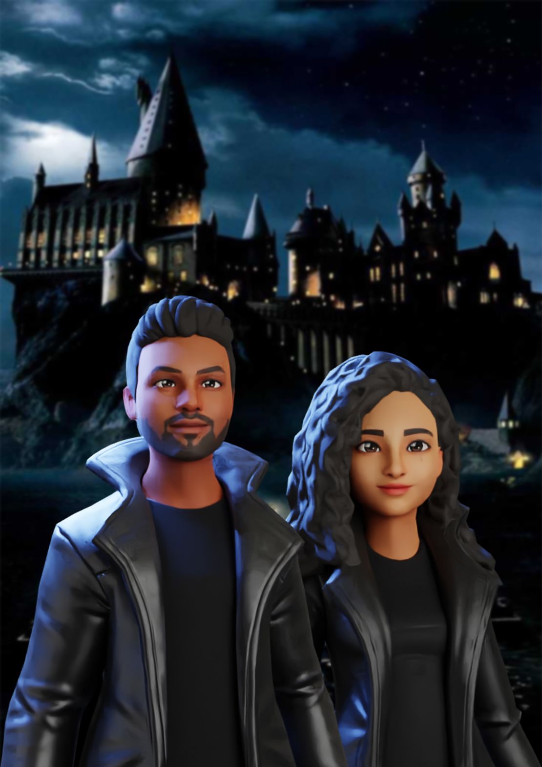 The couple's avatars against a Hogwarts-inspired background. The bridegroom Dinesh Sivakumar Padmavathi (left) said the pair's digital characters will wear more traditional clothing at the event.
