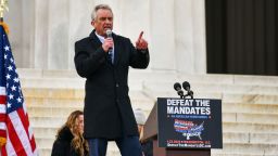 Robert F. Kennedy Jr. speaks at an anti-vaccine mandate protest at the Lincoln Memorial in Washington, D.C. on January 23, 2022. (Photo by Matthew Rodier/Sipa USA)(Sipa via AP Images)