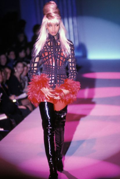 Model and actor Beverly Johnson wearing a Thierry Mugler creation in Paris in 1990.
