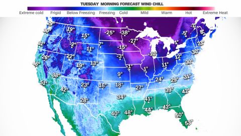 Wind chill temperatures (also called 