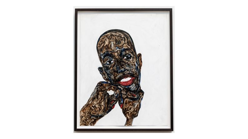 The exhibition included the works of emerging African artists. Hailing from Accra, Ghana, and currently based in Vienna, Amoako Boafo has recently shot to fame in the art world with his bold portraits of figures from African diasporas.  - <em>Amoako Boafo - "Fatou"</em>