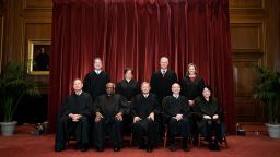 WASHINGTON, DC - APRIL 23: Members of the Supreme Court pose for a group photo at the Supreme Court in Washington, DC on April 23, 2021. Seated from left: Associate Justice Samuel Alito, Associate Justice Clarence Thomas, Chief Justice John Roberts, Associate Justice Stephen Breyer and Associate Justice Sonia Sotomayor, Standing from left: Associate Justice Brett Kavanaugh, Associate Justice Elena Kagan, Associate Justice Neil Gorsuch and Associate Justice Amy Coney Barrett. (Photo by Erin Schaff-Pool/Getty Images)