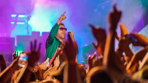 Damon Albarn of Gorillaz performs on the Main Stage during Boardmasters Festival 2021 at Watergate Bay on August 14, 2021 in Newquay, England.
