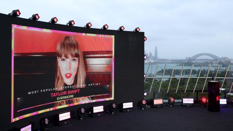 Taylor Swift accepts the award for most popular international artist via video link at the 2021 ARIA Awards on November 24, 2021 in Sydney, Australia. 