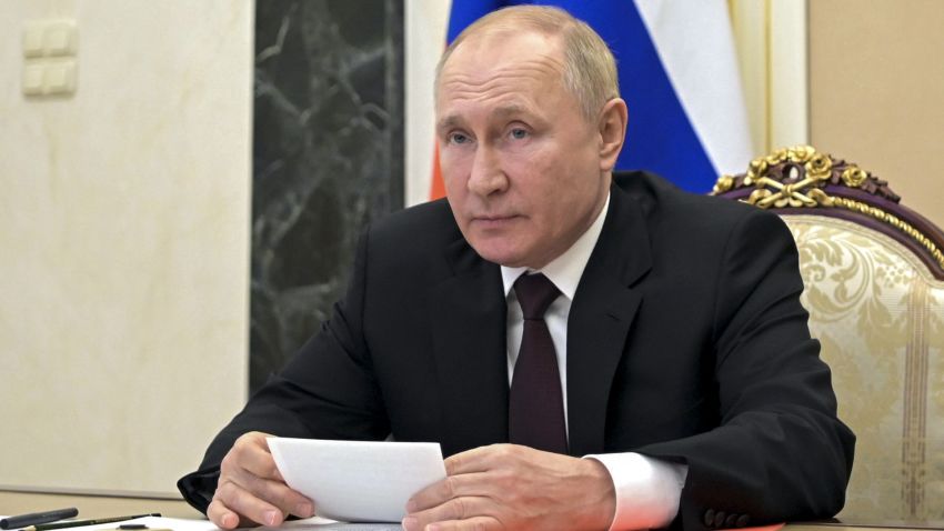 Russian President Vladimir Putin chairs a Security Council meeting in Moscow, on Jan. 21, 2022.
