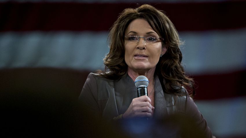 Sarah Palin, former governor of Alaska, speaks during a town hall event with Donald Trump, president and chief executive of Trump Organization Inc. and 2016 Republican presidential candidate, not pictured, at the Tampa Convention Center in Tampa, Florida, U.S., on Monday, March 14, 2016.