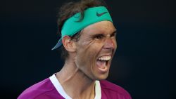 MELBOURNE, AUSTRALIA - JANUARY 25: Rafael Nadal of Spain celebrates match point in his Men's Singles Quarterfinals match against Denis Shapovalov of Canada during day nine of the 2022 Australian Open at Melbourne Park on January 25, 2022 in Melbourne, Australia. (Photo by Graham Denholm/Getty Images)