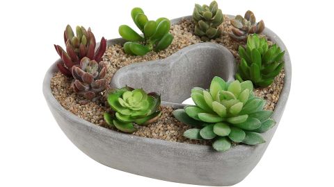 MyGift Heart-Shaped Gray Cement Succulent Plant Pot