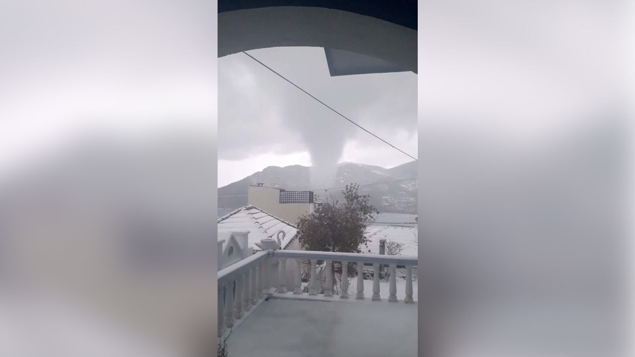 A rare waterspout seen on Greece's Skopelos island on Monday. 