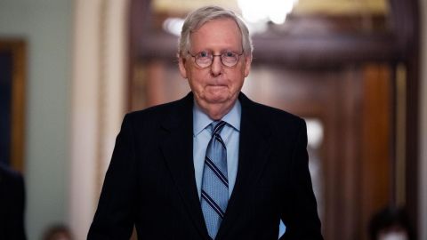 McConnell is seen in the US Capitol before a procedural vote in the Senate on voting rights legislation on January 22, 2022.
