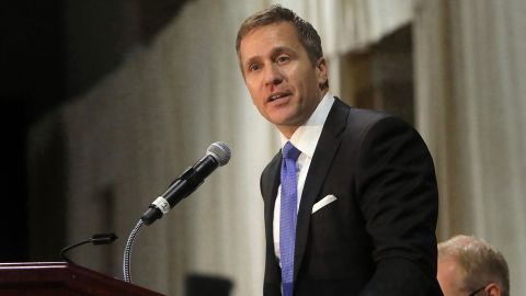 Former Gov. Eric Greitens delivers the keynote address at the St. Louis Area Police Chiefs Association 27th Annual Police Officer Memorial Prayer Breakfast in April 2018.