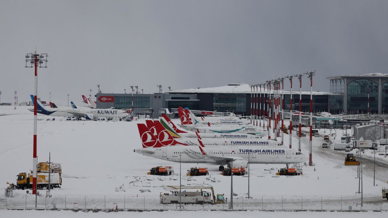 Planes grounded at Istanbul's airport on Tuesday.