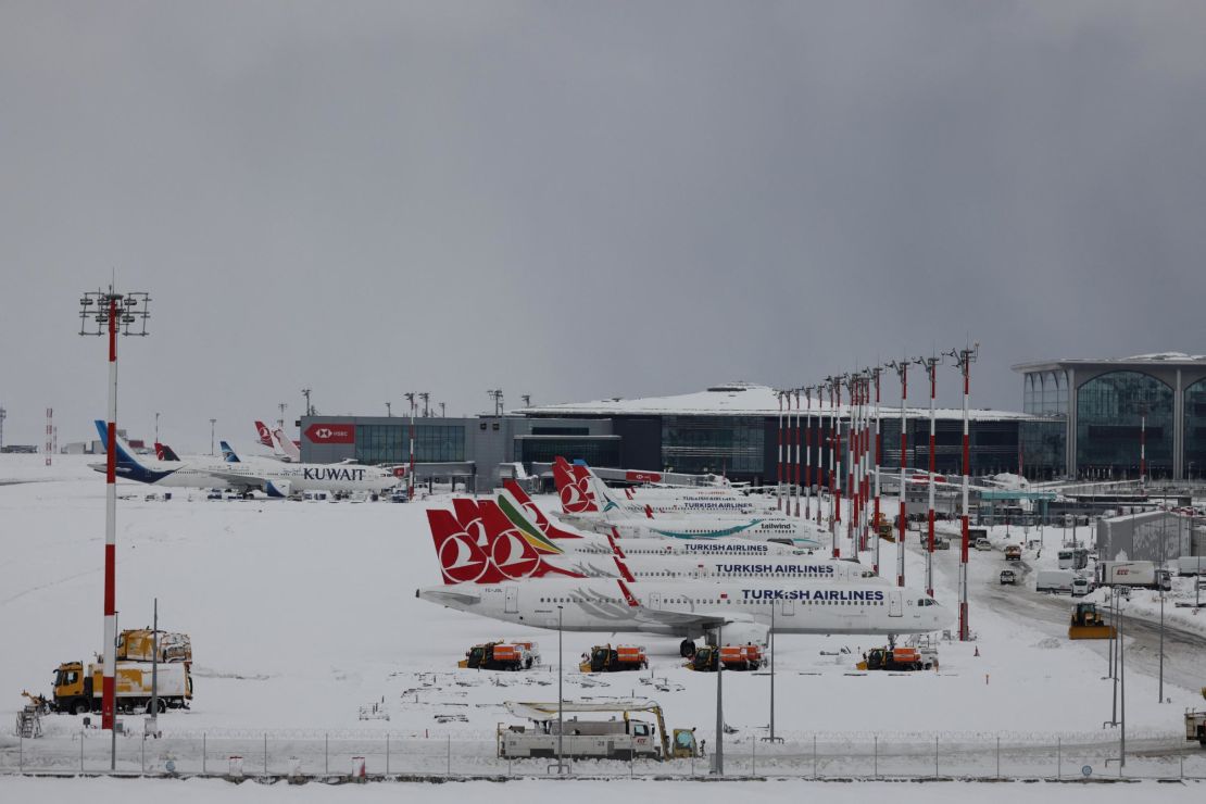 Planes grounded at Istanbul's airport on Tuesday.