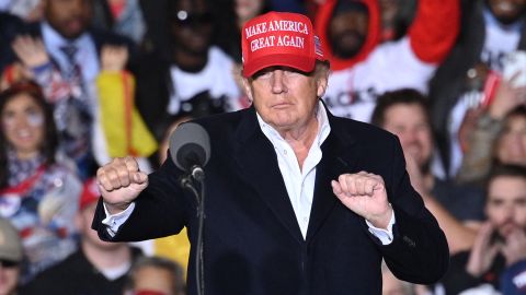 Former President Donald Trump gestures as he speaks during a rally in Arizona on January 15, 2022.