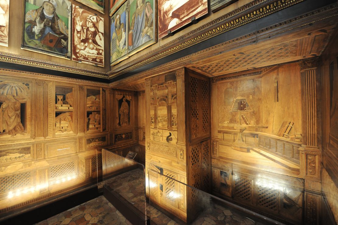 Federico's "studiolo," or study, was lined with inlaid wood depicting his prowess as a true Renaissance man.