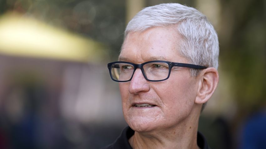 Apple CEO Tim Cook during a visit to an Apple Store at The Grove Friday, Nov. 19, 2021, in Los Angeles.