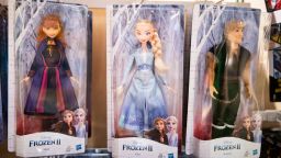 Walt Disney Co. Frozen II dolls hang on display at a Toys "R" Us Inc. store in Paramus, New Jersey, U.S., on Tuesday, Nov. 26, 2019. 
