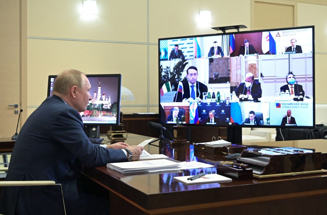 Russia's President Vladimir Putin spoke with Italian businesspeople via video link on Wednesday.