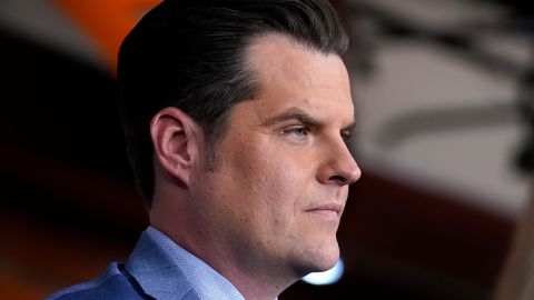 Rep. Matt Gaetz, a Florida Republican, listens during a news conference at the US Capitol in Washington, DC, in December 2021.