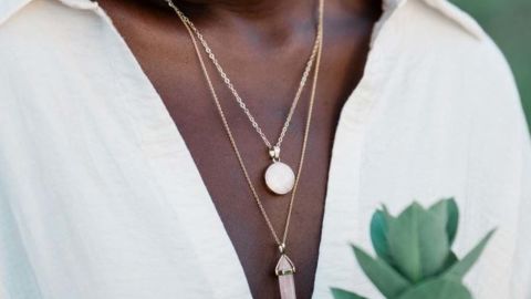Sanctuary Project Rose Quartz Round Pendant Necklace, Gold