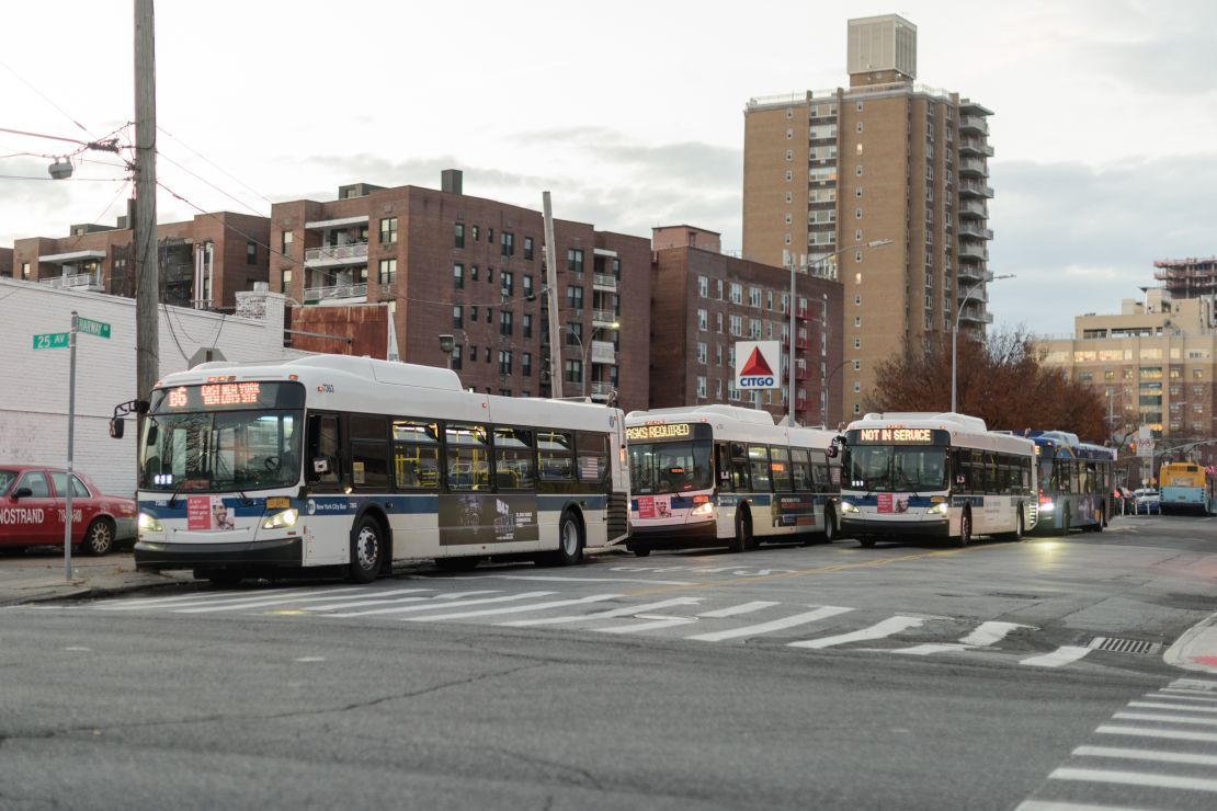 Buses line up at the Ulmer Park Bus Depot in New York. Tommy Lau says the MTA didn't pay him any workers' compensation since the attack happened during his lunch break.
