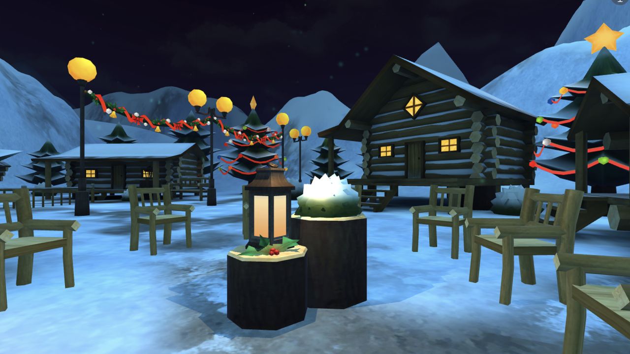 As part of Stanford's Virtual Human Interaction Lab, this "Christmas Wonderland" scene was a class project created by a Stanford student who wanted to meet with friends and colleagues in a festive place.