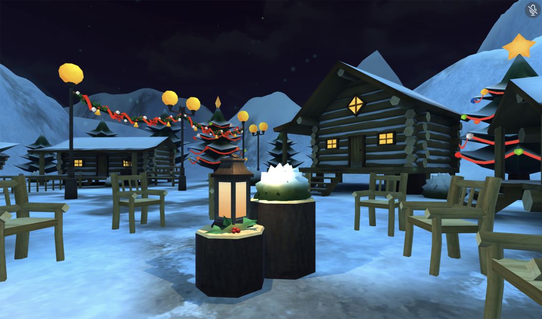 As part of Stanford's Virtual Human Interaction Lab, this "Christmas Wonderland" scene was a class project created by a Stanford student who wanted to meet with friends and colleagues in a festive place.